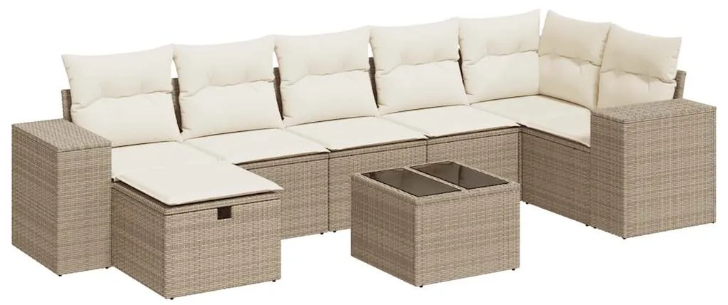 vidaXL Σαλόνι Κήπου Σετ 8 τεμ. Μπεζ Συνθετικό Ρατάν με Μαξιλάρια