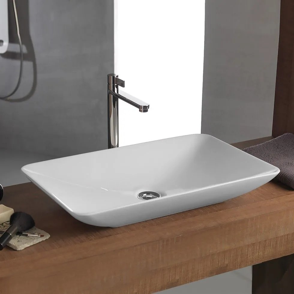 Bianco Ceramica Rio 38060 Λευκός Πορσελάνινος Νιπτήρας Μπάνιου Επιτραπέζιος 60x37,7 cm