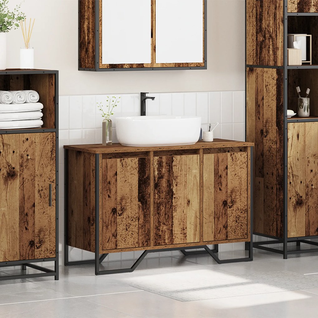 vidaXL Ντουλάπι Νιπτήρα Παλαιό Ξύλο 91x35x60 εκ. Μοριοσανίδα