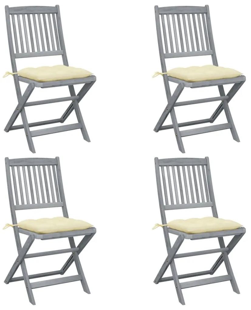 Καρέκλες Εξωτ. Χώρου Πτυσσόμενες 4 τεμ Ξύλο Ακακίας &amp; Μαξιλάρια - Γκρι