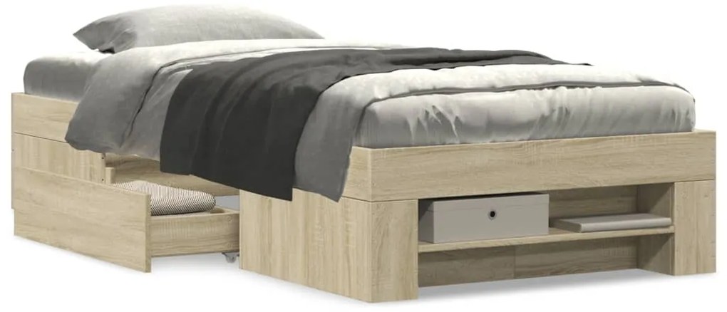 vidaXL Πλαίσιο Κρεβ. Χωρ. Στρώμα Sonoma Δρυς 90 x 190 εκ. Επεξ. Ξύλο