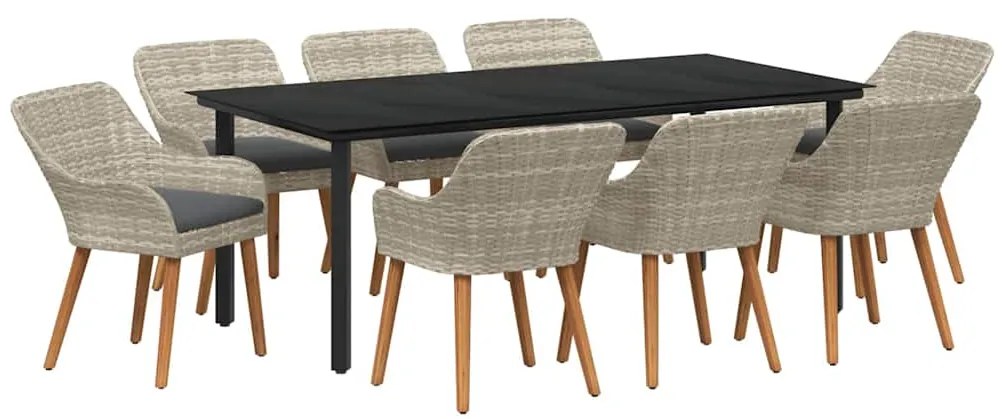 vidaXL Σέτ φαγητού για κήπο 9 pcs Ανοιχτό γκρι συνθετικό ρατάν