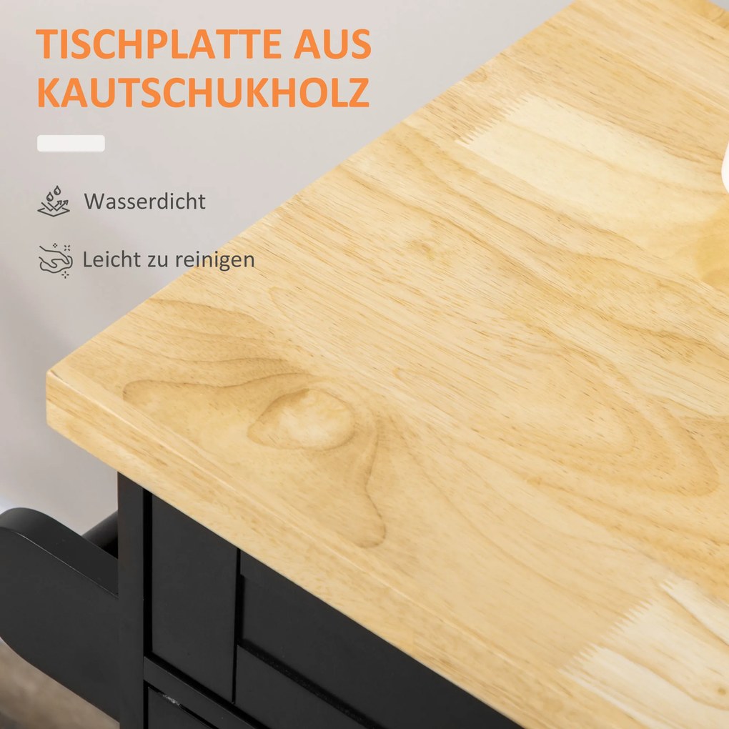 HOMCOM Τρόλεϊ Κουζίνας, Νησίδα Κουζίνας, 1 ράφι μπαχαρικών, 1 κρεμάστρα πετσετών, 109 cm x 40 cm x 89 cm, Μαύρο