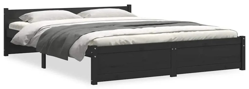 vidaXL Πλαίσιο Κρεβατιού Μαύρο 135x190 εκ. από Μασίφ Ξύλο Double