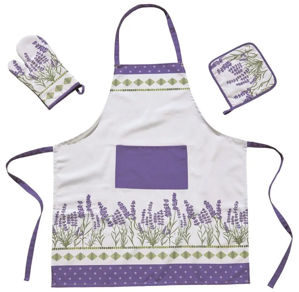 Ποδιά Κουζίνας Σετ Με Γάντι Και Πιάστρα 0722 White-Purple-Green Das Home Cotton-Polyester
