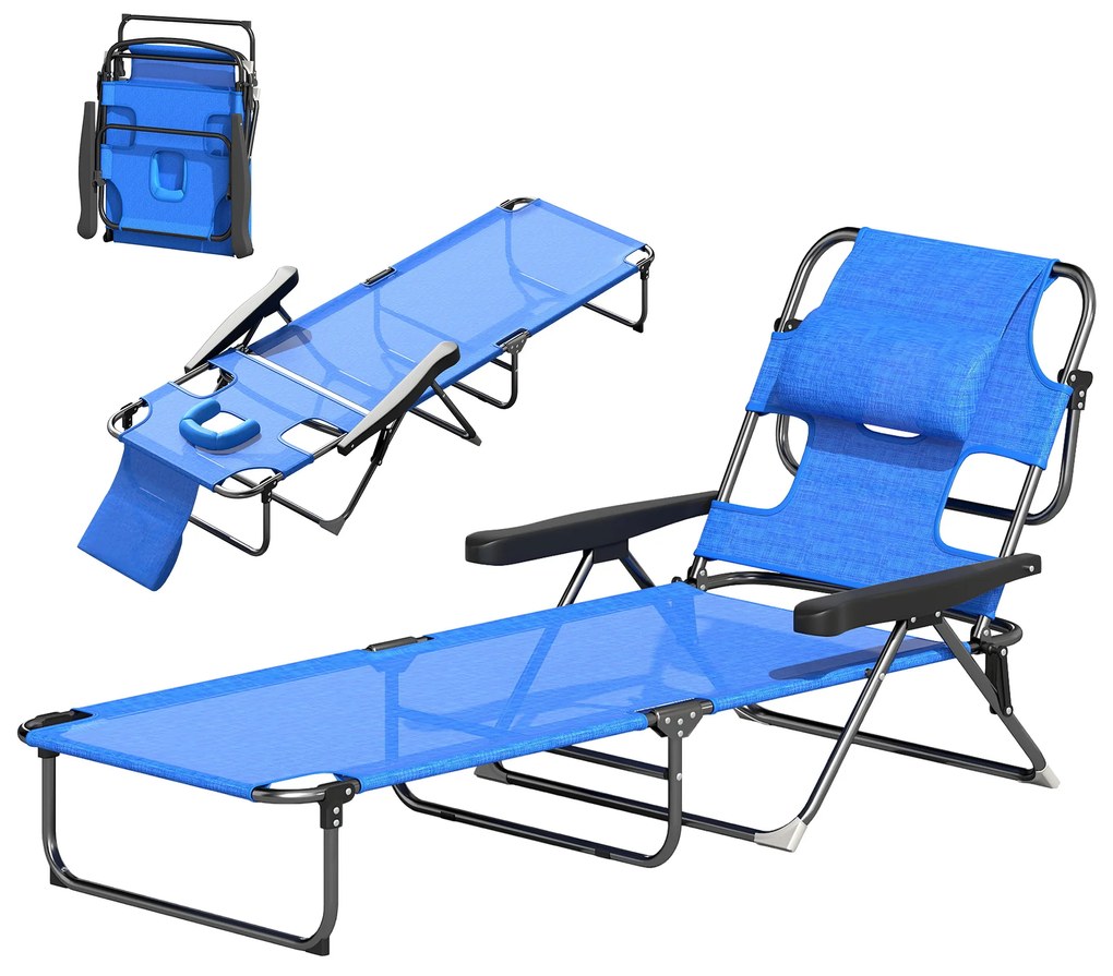 Outsunny Ξαπλώστρα Κήπου Ξαπλώστρα, Αναδιπλούμενη, Ανθεκτική στις Καιρικές Συνθήκες, 194 cm x 72 cm x 31 cm, Μαύρο + Σκούρο Μπλε