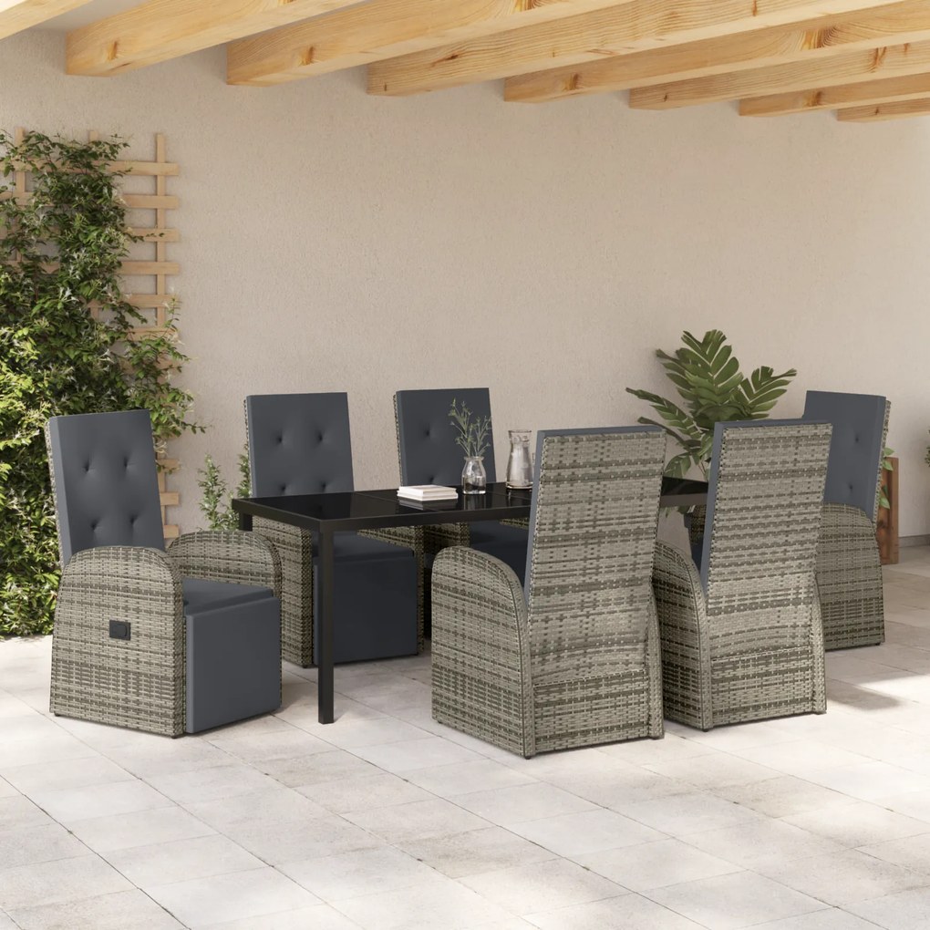 vidaXL Σετ Δείπνου Κήπου 7 pcs Γκρι 200 x 80 x 73 εκ PE ρατάν