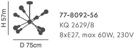 Φωτιστικό Οροφής KQ 2629/8 GWEN BLACK PENDANT Δ4 - 77-8092 - 51W - 100W - 77-8092