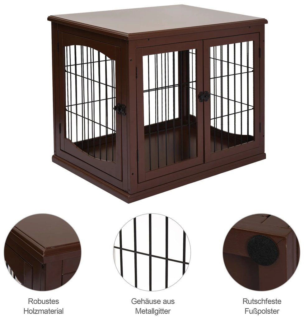 PawHut Κλουβί σκύλου, 2 είσοδοι, κλειδώνει, MDF και μέταλλο, 58,4 x 81,3 x 66 cm, Μαύρο