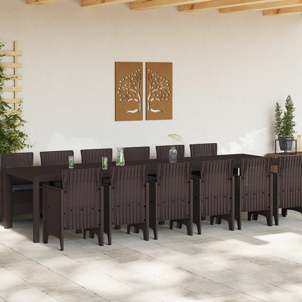 vidaXL Σετ τραπεζαρίας κήπου 13 pcs Καφέ Μεγάλο Ρατάν & Ατσάλι