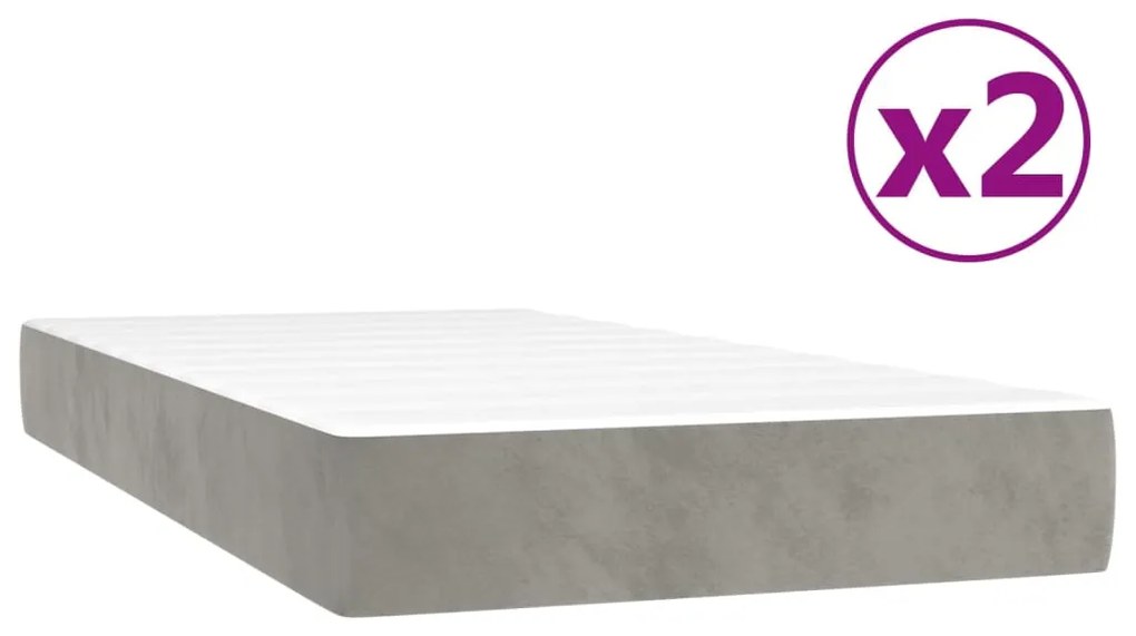 Κρεβάτι Boxspring με Στρώμα Ανοιχτό Γκρι 200x200 εκ. Βελούδινο - Γκρι