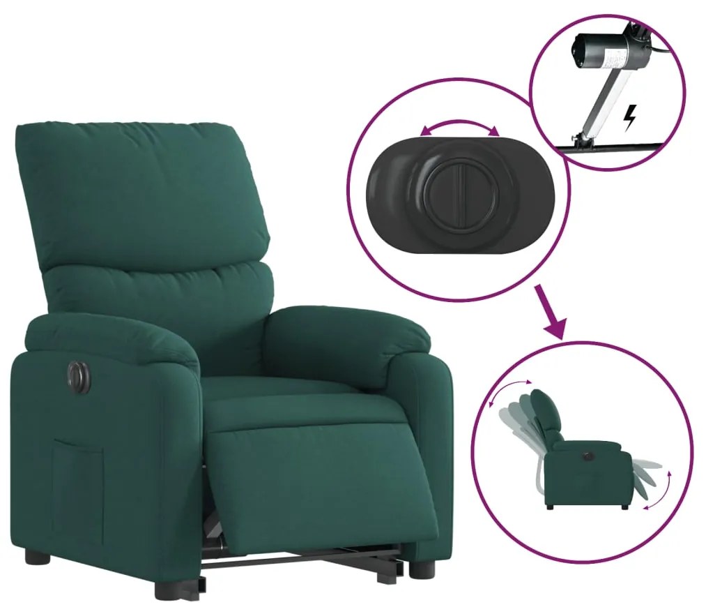vidaXL Πολυθρόνα Ηλεκ. Ανακλ. Ανύψωση Σκ. Πράσινο Υφασμάτινη