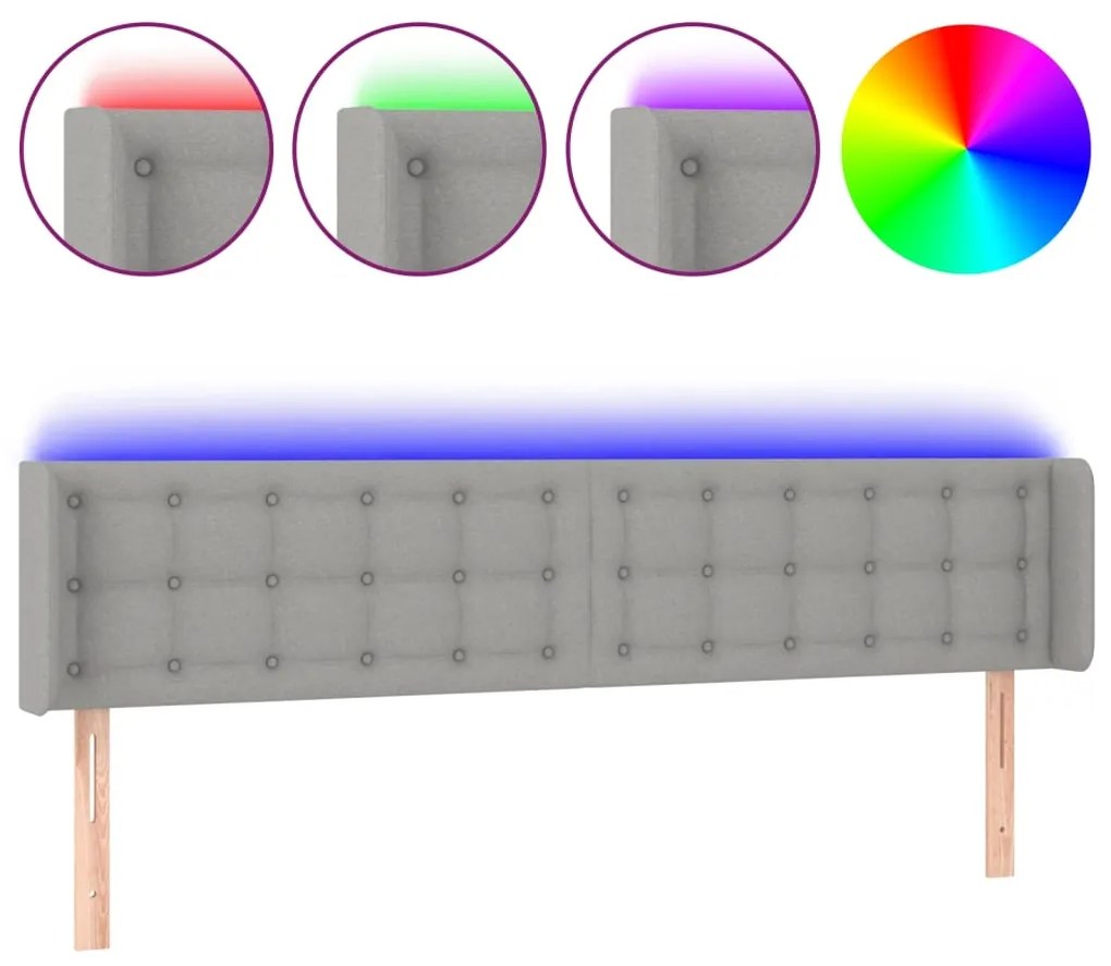 vidaXL Κεφαλάρι Κρεβατιού LED Ανοιχτό Γκρι 203x16x78/88 εκ. Υφασμάτινο