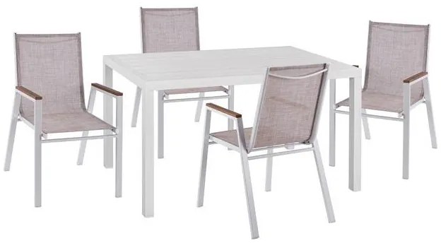 Σετ Κήπου Τραπεζαρία HM10528 5 τεμ Αλουμινίου Λευκό με Τραπέζι 140x80x75.5 εκ. &amp; 4 Καρέκλες