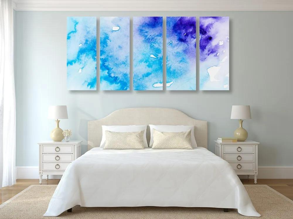 Εικόνα 5 μερών μπλε και μοβ αφηρημένη τέχνη - 100x50