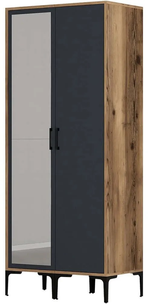 Ντουλάπα Δίφυλλη Kumsal 845HCT5429 80x47,5x201,4cm Walnut-Anthracite Δίφυλλη