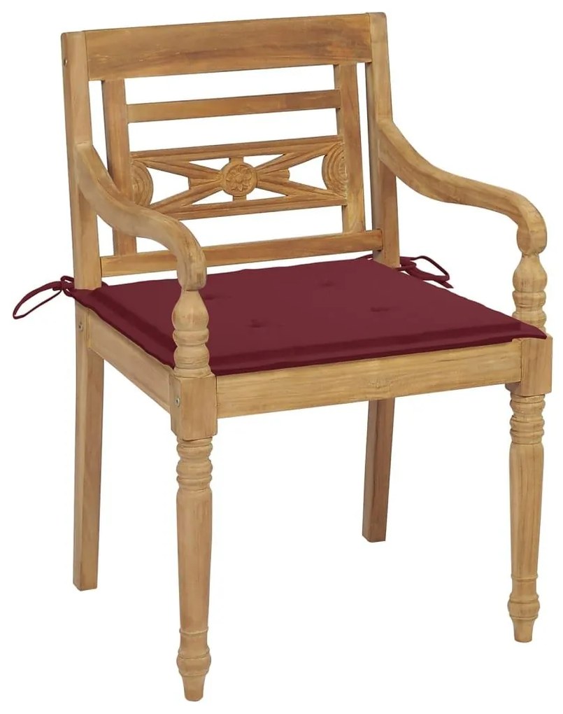 Καρέκλες Batavia 6 τεμ. από Μασίφ Ξύλο Teak με Μαξιλάρια - Κόκκινο