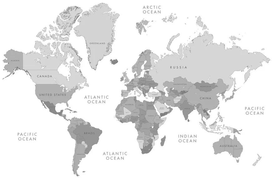 Εικόνα ενός ασπρόμαυρου παγκόσμιου χάρτη από φελλό σε μια vintage εμφάνιση - 90x60  arrow