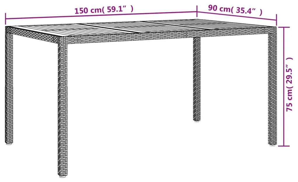 ΤΡΑΠΕΖΙ ΚΗΠΟΥ ΓΚΡΙ 150X90X75 ΕΚ. ΣΥΝΘΕΤΙΚΟ ΡΑΤΑΝ / ΞΥΛΟ ΑΚΑΚΙΑΣ 316721