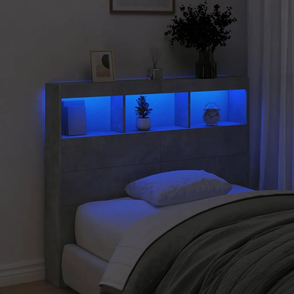 vidaXL Κεφαλάρι με Αποθηκ. Χώρο &amp; LED Γκρι Σκυρ. 120x17x102 εκ.