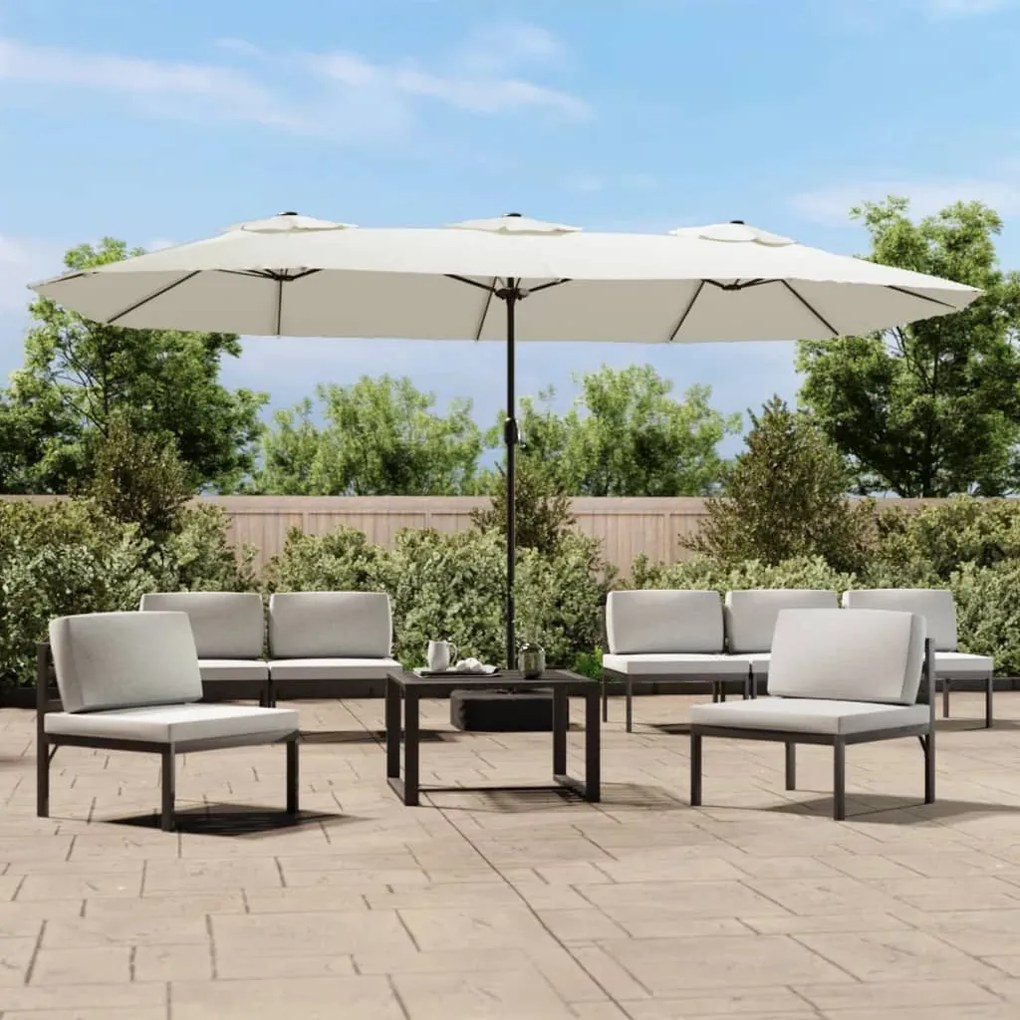 Ομπρέλα Κήπου με Διπλή Κορυφή με LED Χρ. Λευκό Άμμου 449x265εκ.