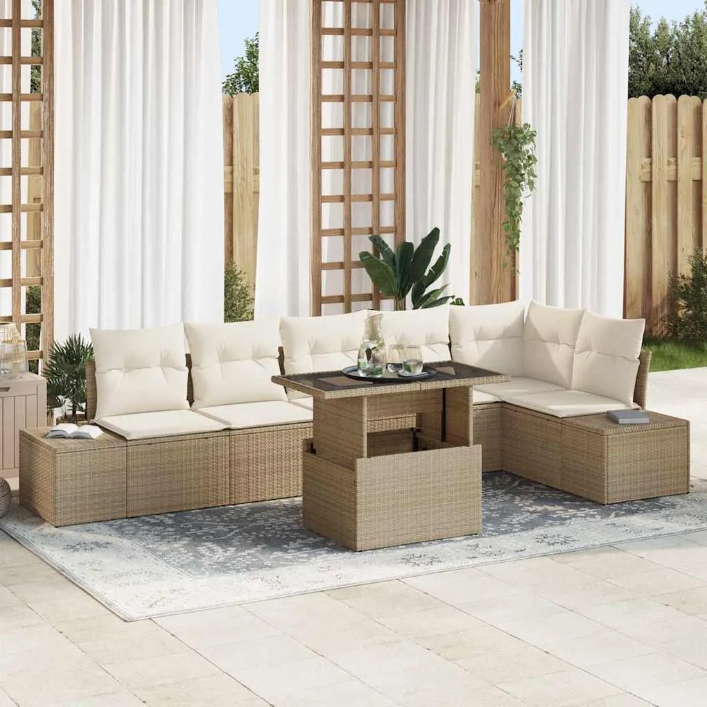 vidaXL Σετ Καναπέ Κήπου 7 pcs μπεζ και κρεμ 100 x 55 x 73 εκ