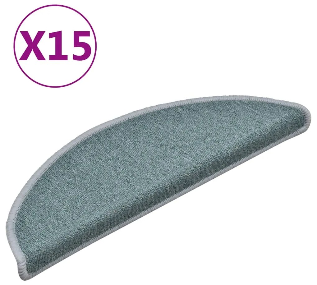 vidaXL Πατάκια Σκαλοπάτια 15 τεμ. 56x17x3 εκ. Θαλασσί Ημίκυκλα
