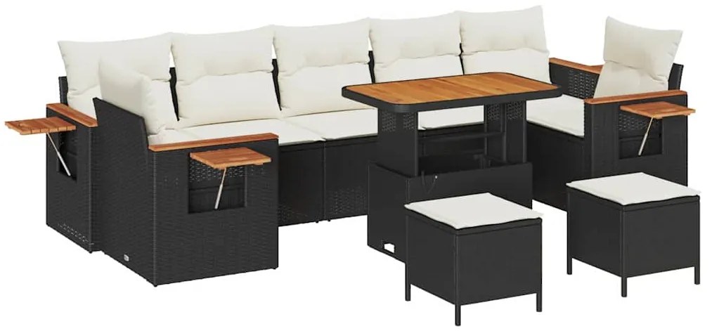 vidaXL Σετ Καναπέ Κήπου 10 pcs Μαύρο και κρεμ 90 x 55 x 71 cm