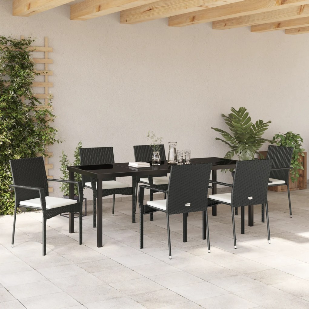 vidaXL Σετ Τραπεζαρίας Κήπου με μαξιλάρι 7 pcs Μαύρο 200 x 80 x 73 εκ