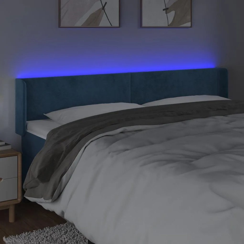 Κεφαλάρι Κρεβατιού LED Σκούρο Μπλε 163x16x78/88 εκ. Βελούδινο - Μπλε