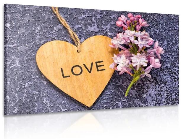 Εικόνα μιας ξύλινης καρδιάς με την επιγραφή Αγάπη - 90x60