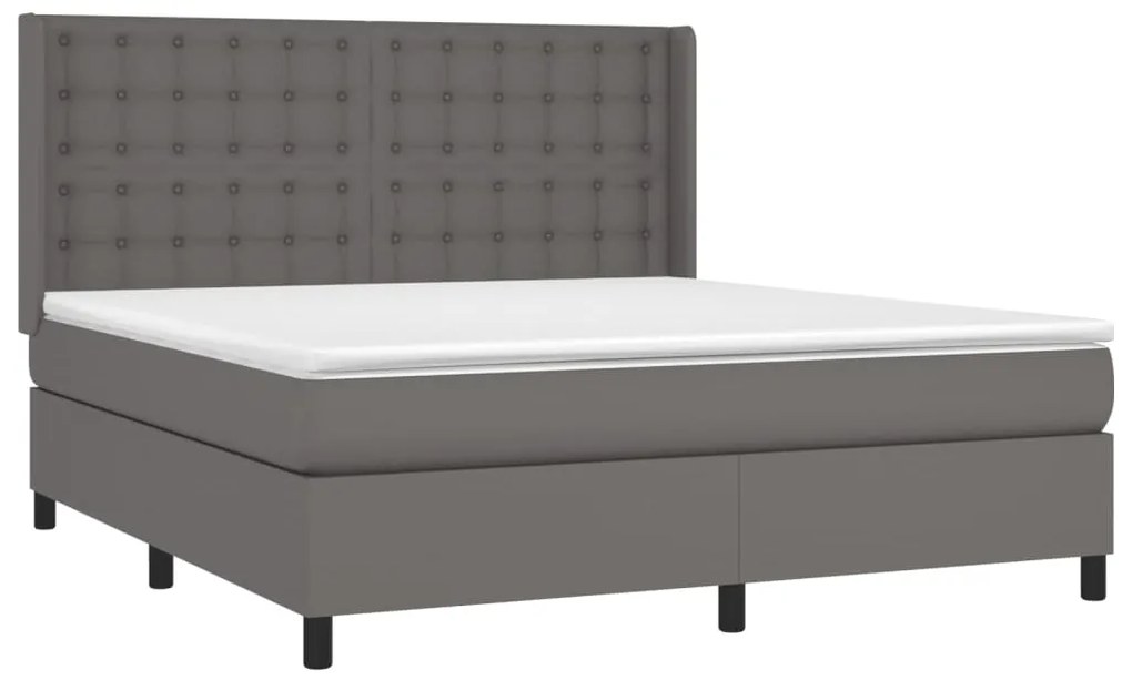 vidaXL Κρεβάτι Boxspring με Στρώμα & LED Γκρι 180x200 εκ. Συνθ. Δέρμα