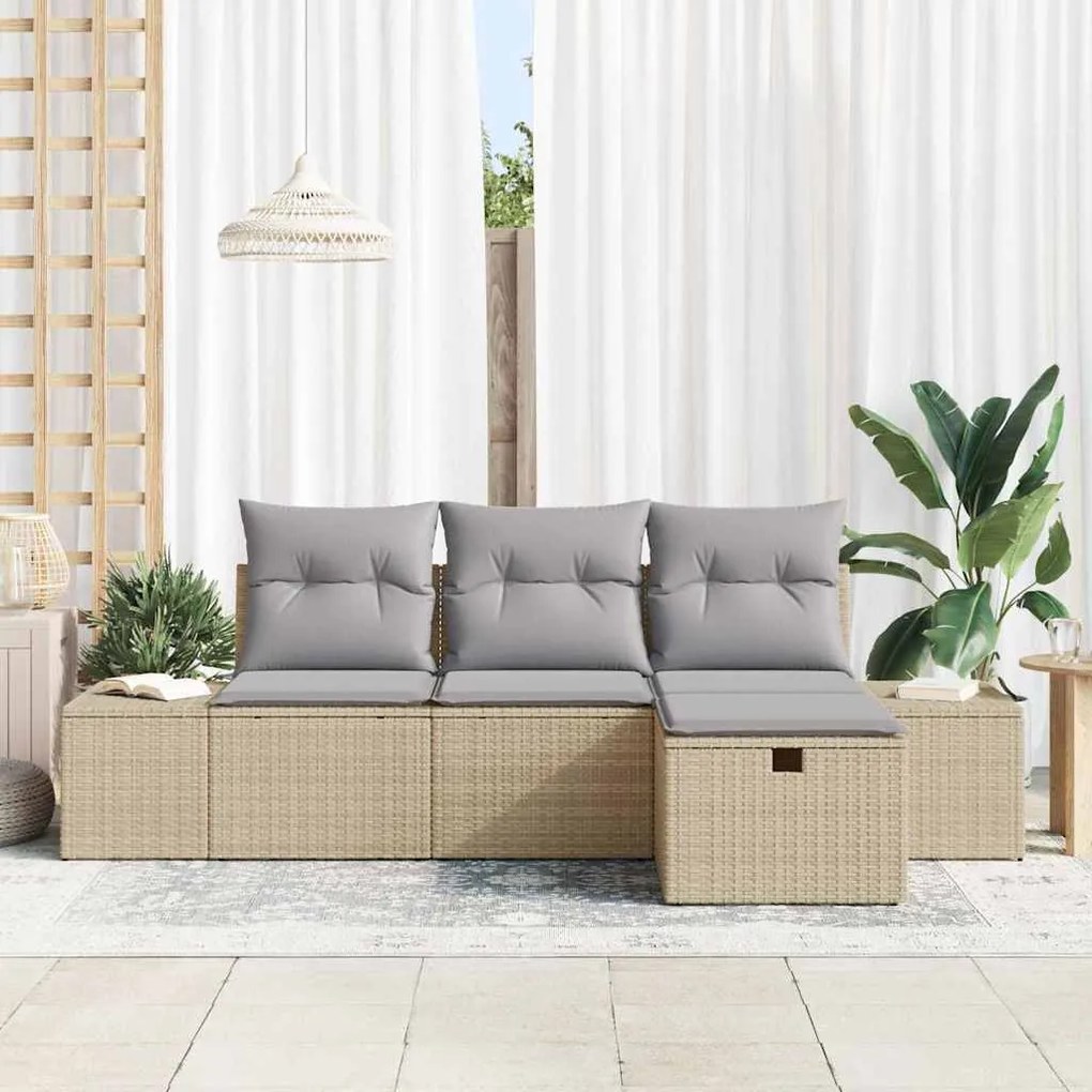 vidaXL Σετ Καναπέ Κήπου 4 pcs Μπεζ 55 x 62 x 69 εκ Πολυ ράταν