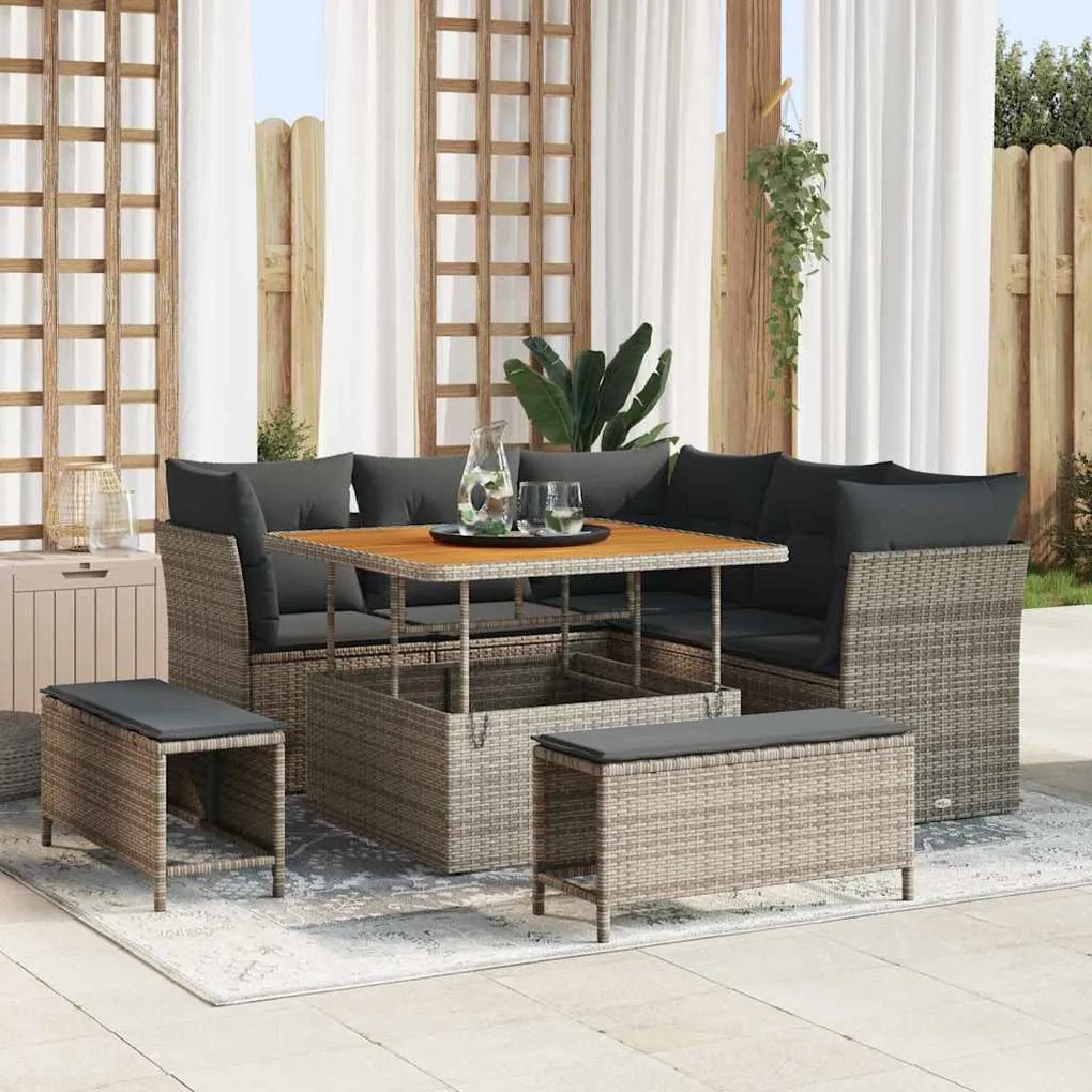 vidaXL Σετ Καναπέ Κήπου Ρυθμιζόμενο ύψος 8 pcs Γκρι συνθετικό ρατάν