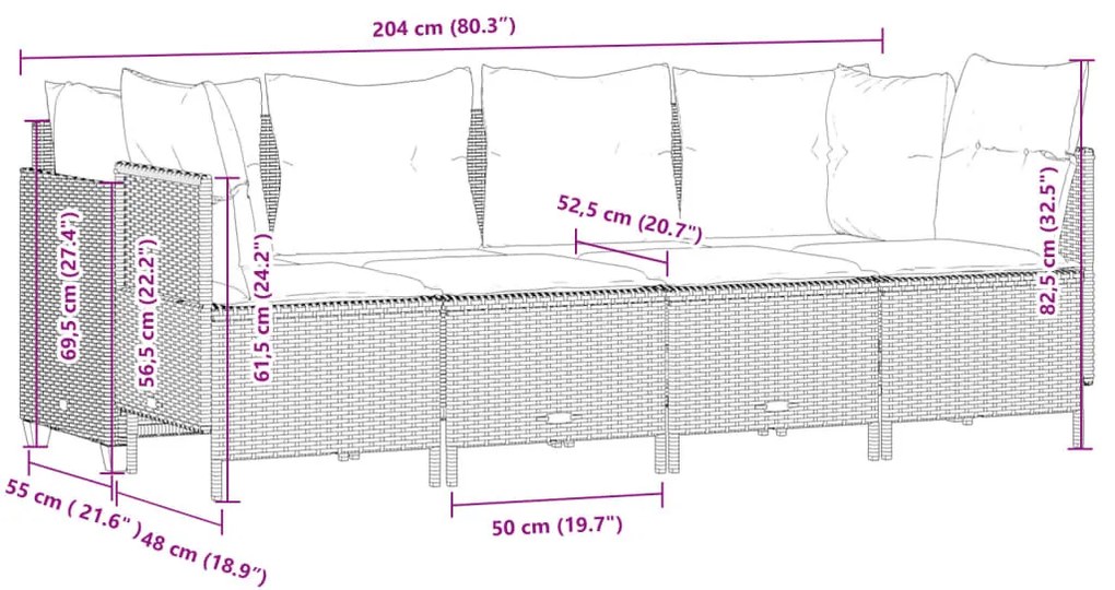 vidaXL Σετ Καναπέ Κήπου 5 Τεμαχίων Μαύρο Συνθετικό Ρατάν με Μαξιλάρια