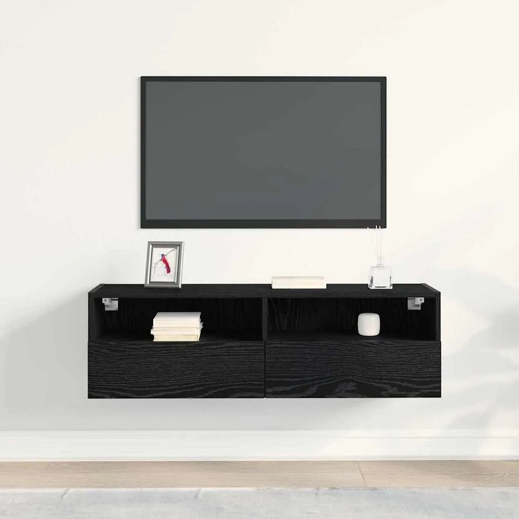 vidaXL Ντουλάπι Τηλεόρασης Τοίχου Μαύρη Οξυά 100 x 30 x 30 cm