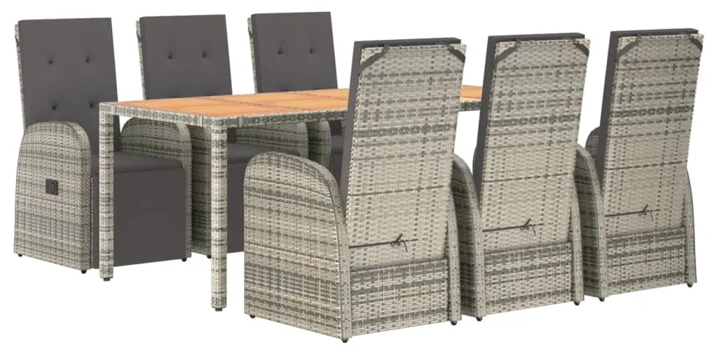 vidaXL Σετ Τραπεζαρίας Κήπου 7 τεμ. Γκρι Συνθ. Ρατάν με Μαξιλάρια