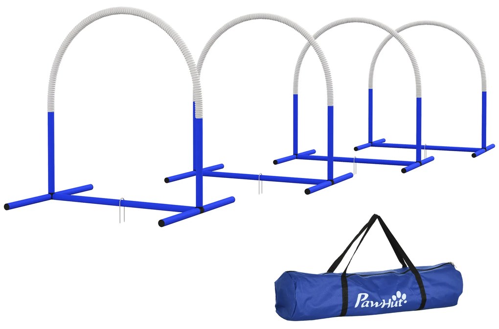 PawHut Σετ Agility για σκύλους, Εκπαίδευση σκύλων, 4 τόξα, για αρχάριους, με τσάντα μεταφοράς, μπλε+λευκό, 88 x 64 x 95cm