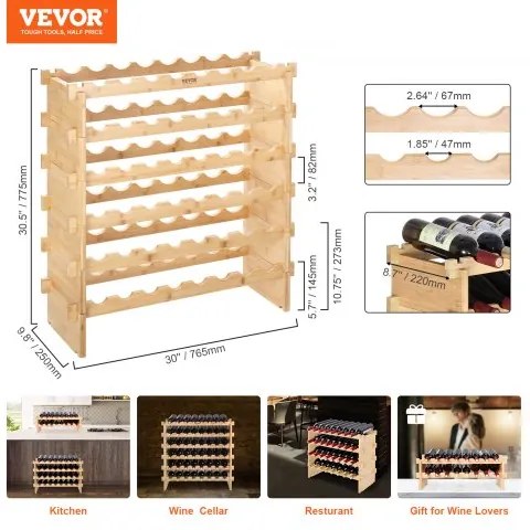VEVOR 48 Bottle Stackable Modular Wine Rack Bamboo Wood Display Shelf 6-Tier