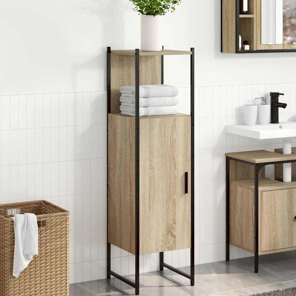 vidaXL Ντουλάπι Μπάνιου Μπεζ 33 x 33 x 120.5 εκ. Επεξεργασμένο ξύλο