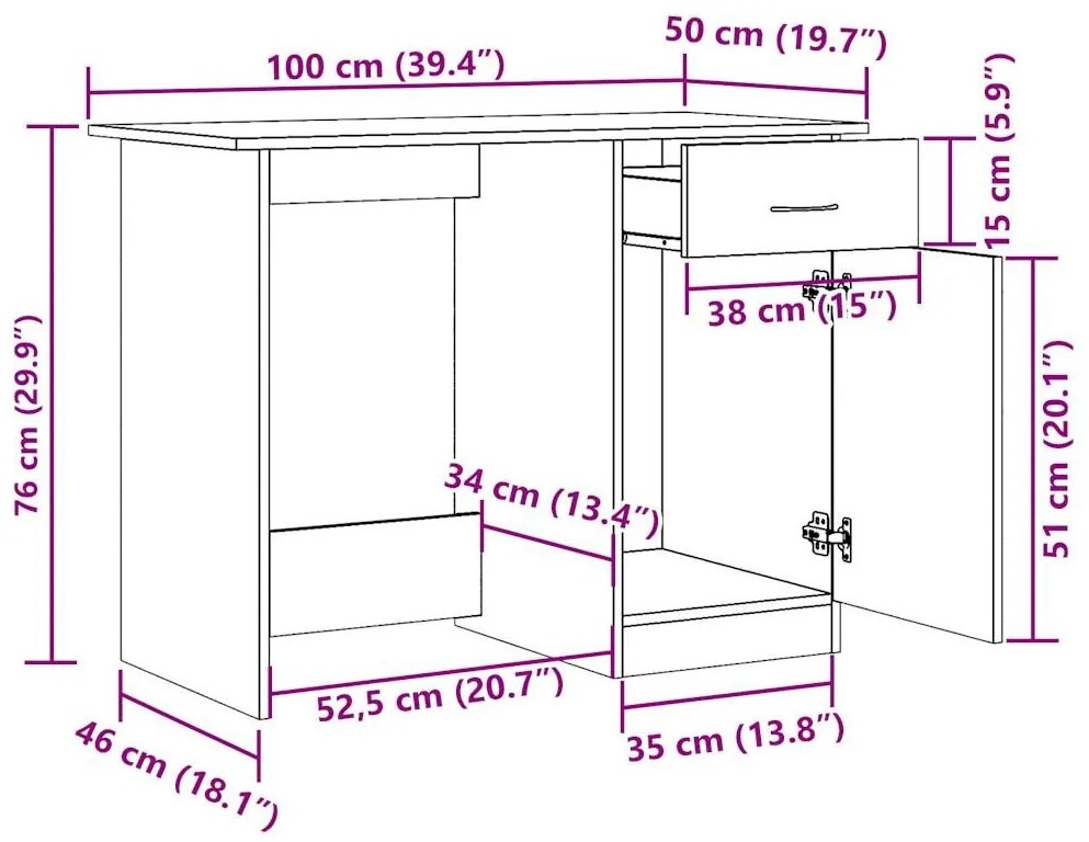 Γραφείο Αρτισιανή Δρυς 100x50x76 εκ. από Επεξεργασμένο Ξύλο - Καφέ