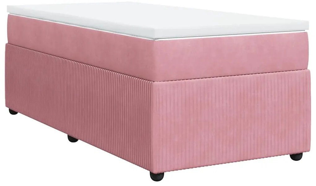 vidaXL Κρεβάτι Boxspring με Στρώμα Ροζ 90x190 εκ. Βελούδινο