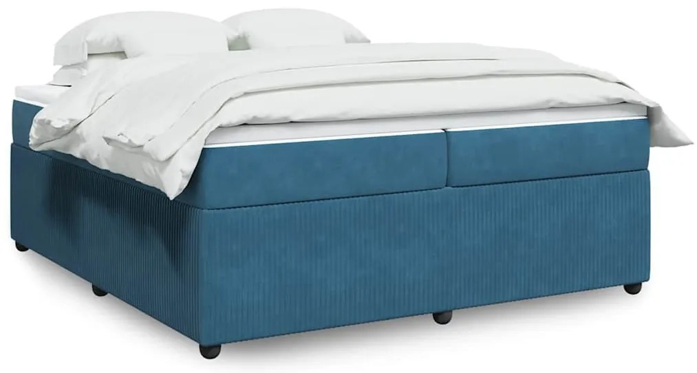 vidaXL Κρεβάτι Boxspring με Στρώμα Σκούρο Μπλε 200x200 εκ. Βελούδινο