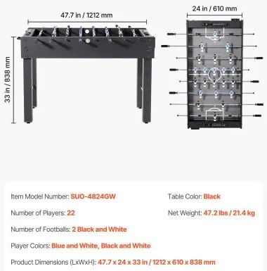 VEVOR 121 cm Foosball Soccer Game Table Standard Size Foosball Table for Home