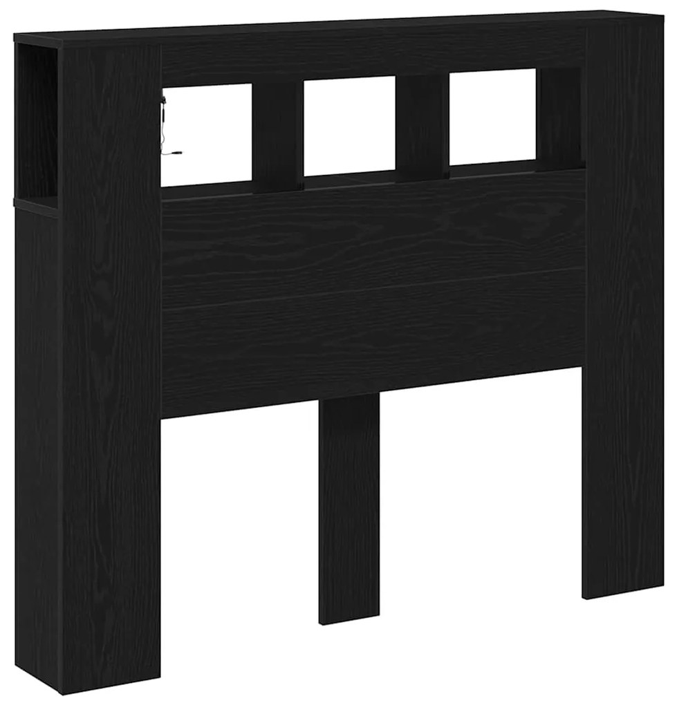 vidaXL LED κεφαλάρι με ράφι Μαύρη δρυς 120 x 18.5 x 103.5 εκ