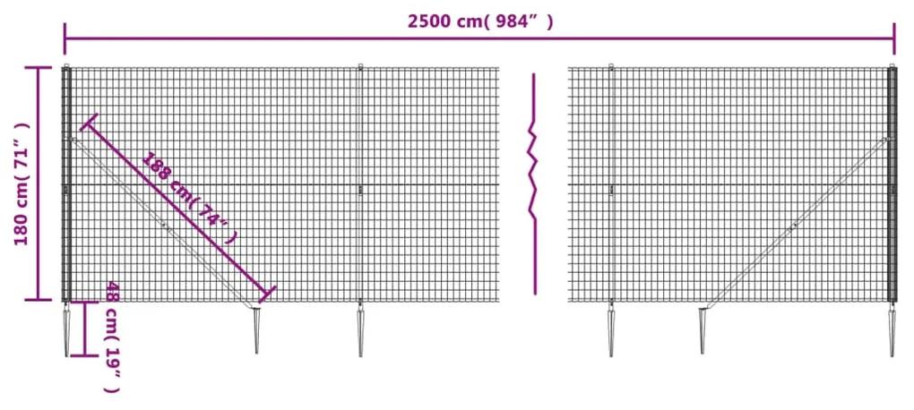 vidaXL Συρματόπλεγμα Περίφραξης Ανθρακί 1,8 x 25 μ. με Καρφωτές Βάσεις