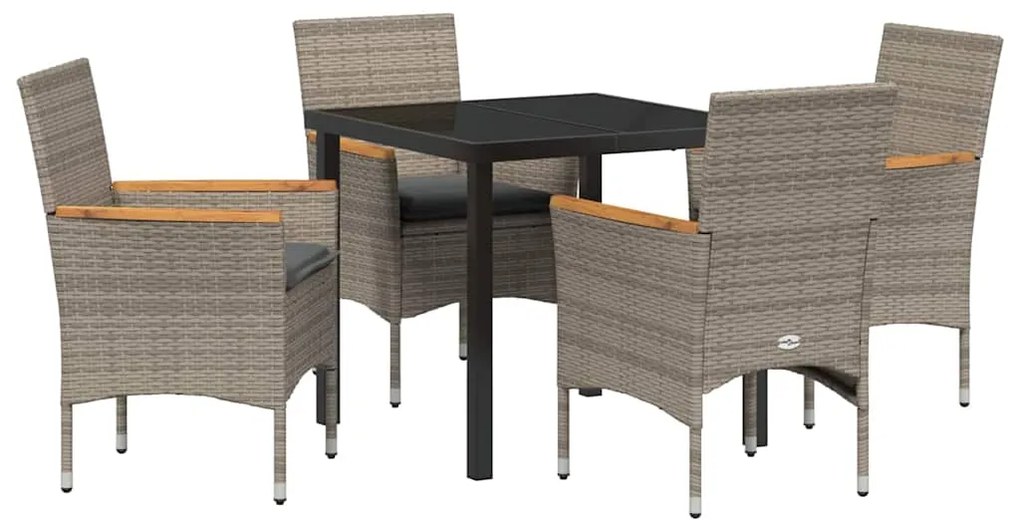 vidaXL Σέτ φαγητού για κήπο με μαξιλάρι 5 pcs Γκρι Πολυ ράταν
