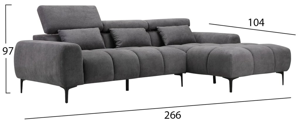 ΚΑΝΑΠΕΣ ΔΕΞΙΑ ΓΩΝΙΑ DIVYA HM3267.02R ΣΥΝΘ.SUEDE ΓΚΡΙ 266x104x97Υεκ.