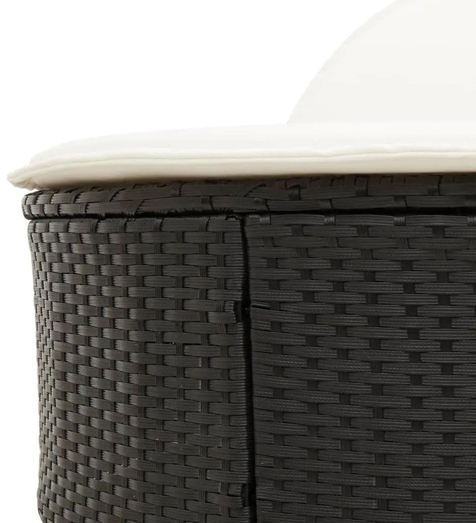 vidaXL Ξαπλώστρα Διπλή Μαύρη από Συνθετικό Ρατάν με Μαξιλάρια