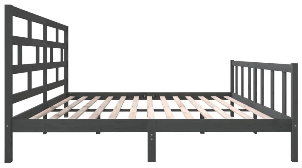 Πλαίσιο Κρεβατιού Γκρι 200 x 200 εκ. από Μασίφ Ξύλο Πεύκου - Γκρι